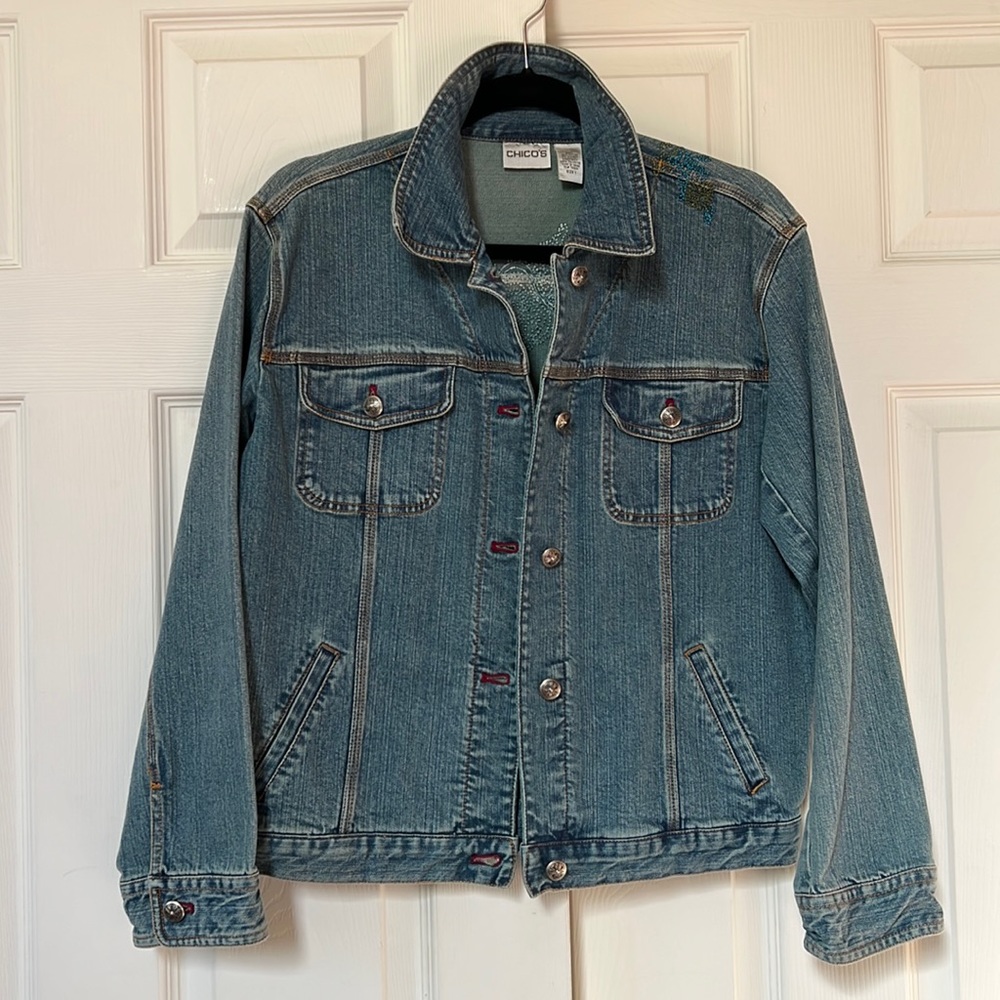 Chicos Embroidered Jean Style Jacket